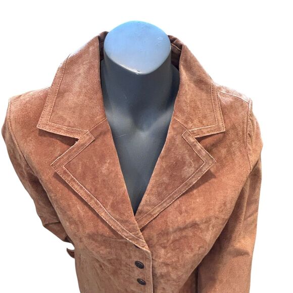 Women’s Live A Little LAL Brown Genuine Suede 100% Leather Snap Up Jacket Medium - Picture 10 of 16